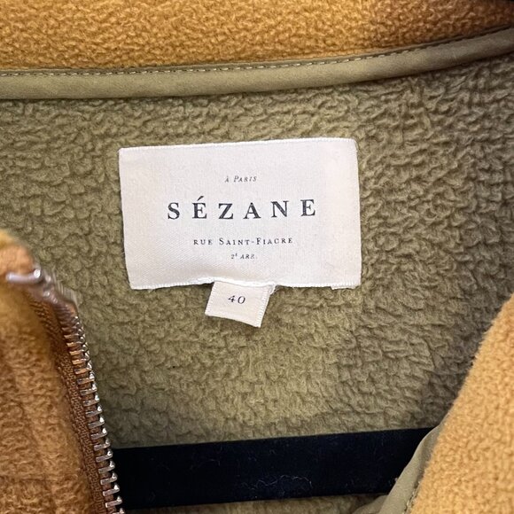 EUC Sezane Adana Colorblock Half Zip Sweatshirt Olive Ecru Brown 40, 8, M - Picture 5 of 7